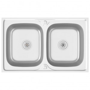 Fregadero de cocina doble seno acero inoxidable 800x500x155 mm H