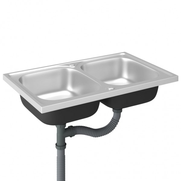 Fregadero de cocina doble seno acero inoxidable 800x500x155 mm M 5