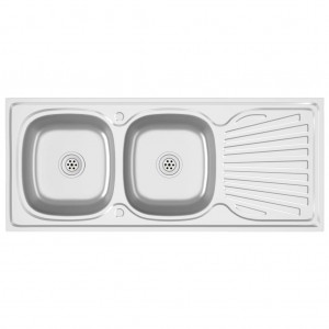Fregadero de cocina doble seno acero inoxidable 1200x500x155 mm H