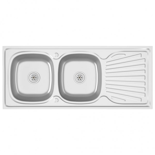Fregadero de cocina doble seno acero inoxidable 1200x600x155 mm M 2