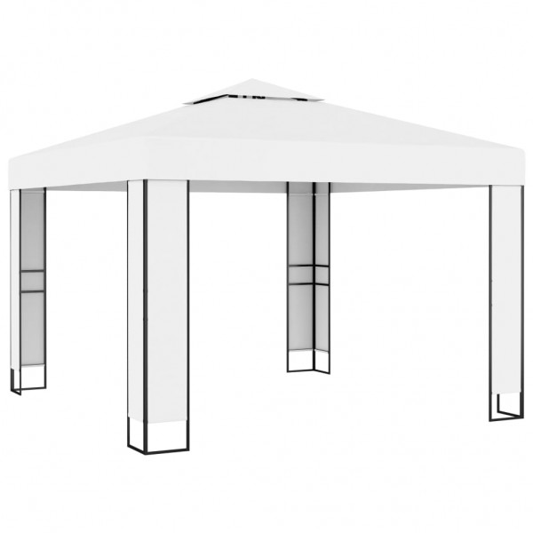 Gazebo com toldo duplo e cordões de luzes LED 3x3 m branco M 2