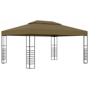 Gazebo com cordões de luzes LED 3x4 m cinza-acastanhado H