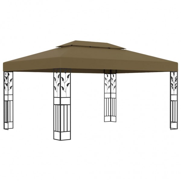 Gazebo com toldo duplo e luzes LED 3x4m cinza-acastanhado M 2