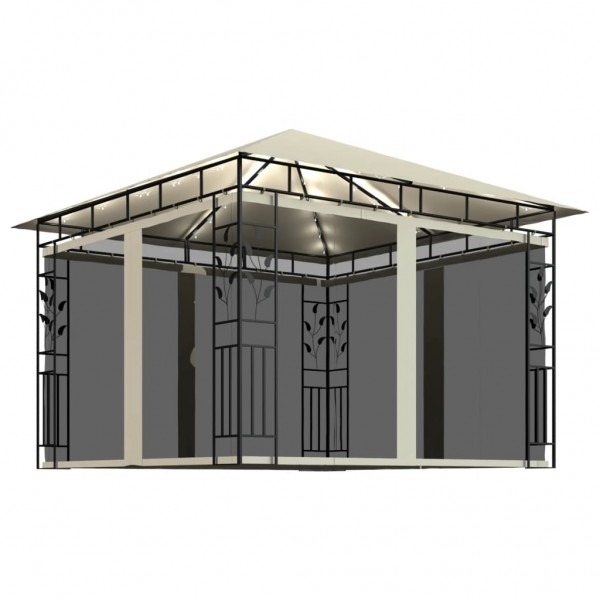 Gazebo c/ mosquiteiro e cordões luzes LED 3x3x2.73m creme M 4