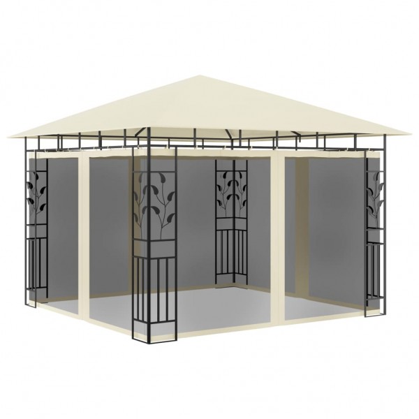 Gazebo c/ mosquiteiro e cordões luzes LED 3x3x2.73m creme M 5