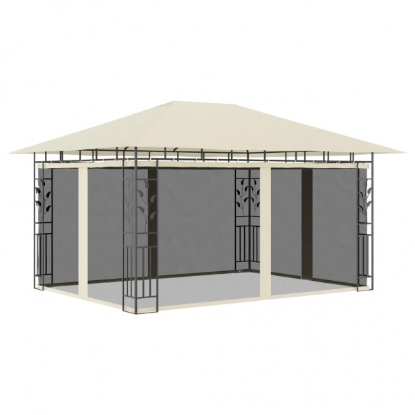 Gazebo c/ mosquiteiro e cordões luzes LED 4x3x2.73m creme M 3