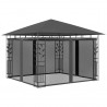 Gazebo c/ mosquiteiro e cordões luzes LED 3x3x2.73m antracite 2