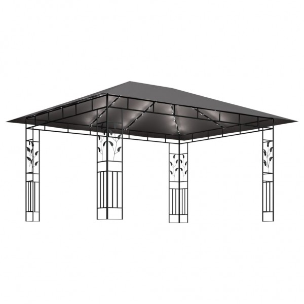Gazebo c/ mosquiteiro e cordões luzes LED 4x3x2.73m antracite M 3