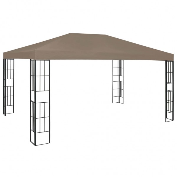 Gazebo com cordões de luzes LED 4x3 m cinza-acastanhado M 2