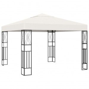 Gazebo com cordões de luzes LED 3x3 m tecido cor creme H