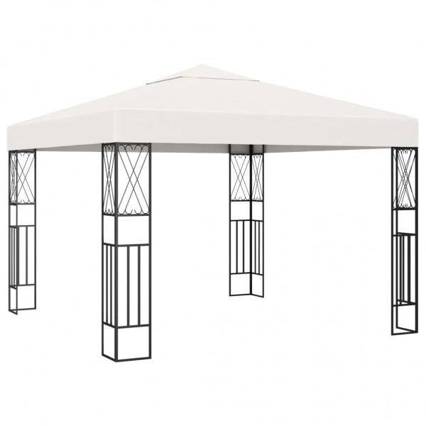 Gazebo com cordões de luzes LED 3x3 m tecido cor creme M 2