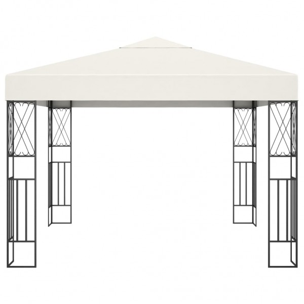 Gazebo com cordões de luzes LED 3x3 m tecido cor creme M 3