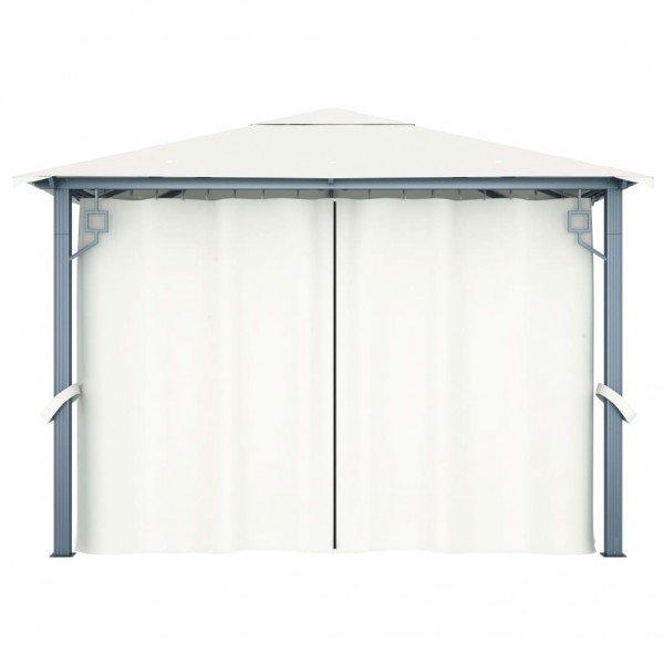 Gazebo com cortinas e cordões de luzes LED 3x3m alumínio creme M 5