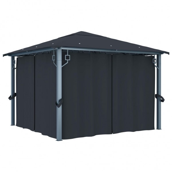 Gazebo c/ cortinas e cordões luzes LED 3x3 m alumínio antracite M 3