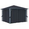 Gazebo c/ cortinas e cordões luzes LED 3x3 m alumínio antracite 3