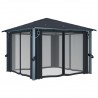 Gazebo c/ cortinas e cordões luzes LED 3x3 m alumínio antracite 5