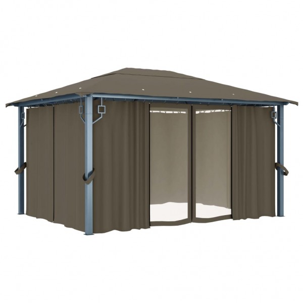 Gazebo c/ cortinas e cordões luzes LED 4x3 m alumínio cinza-ac. M 2