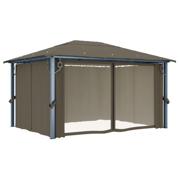Gazebo c/ cortinas e cordões luzes LED 4x3 m alumínio cinza-ac. M 5