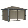 Gazebo c/ cortinas e cordões luzes LED 4x3 m alumínio cinza-ac. 5