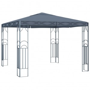 Gazebo com cordões de luzes LED 300x300 cm antracite H