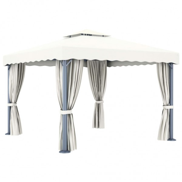 Gazebo com cortinas e cordões de luzes LED 3x3 m branco nata M 3