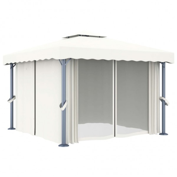 Gazebo com cortinas e cordões de luzes LED 3x3 m branco nata M 4