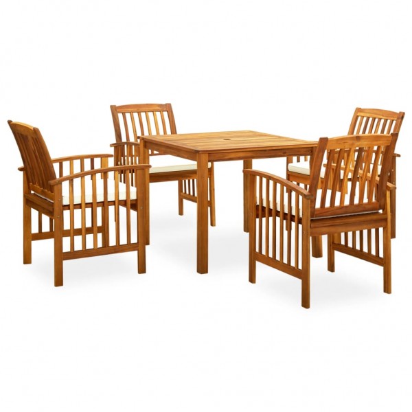 Set comedor de jardín 5 pzas y cojines madera maciza de acacia D