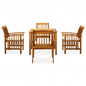 5 pcs conjunto de jantar p/ jardim c/ almofadões acácia maciça H