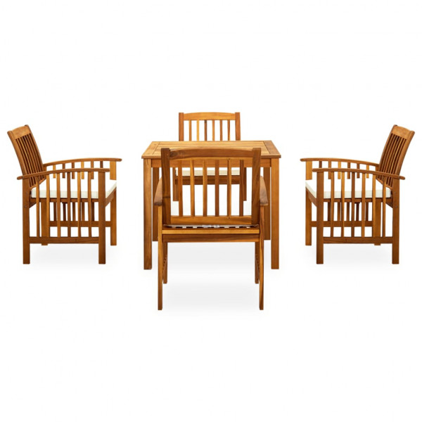 Set comedor de jardín 5 pzas y cojines madera maciza de acacia M 2