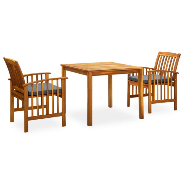 Set comedor de jardín 3 pzas y cojines madera maciza de acacia M 2