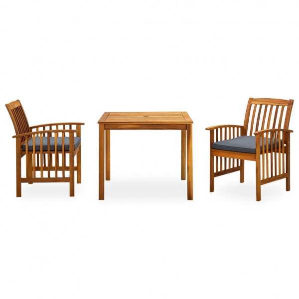 Set comedor de jardín 3 pzas y cojines madera maciza de acacia M 3
