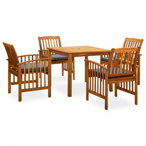 Set comedor de jardín 5 pzas y cojines madera maciza de acacia D