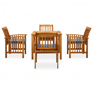 Set comedor de jardín 5 pzas y cojines madera maciza de acacia H