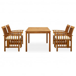 5 pcs conjunto de jantar p/ jardim c/ almofadões acácia maciça H