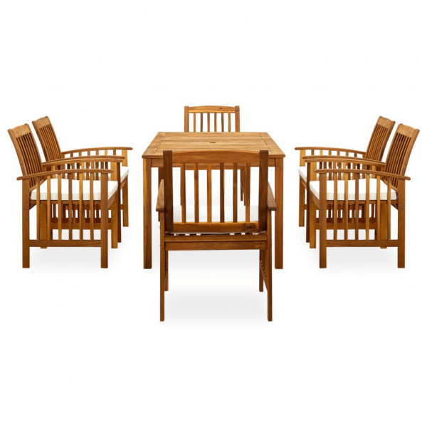 Set comedor de jardín 7 pzas y cojines madera maciza de acacia M 2