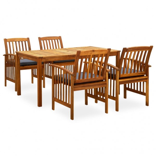 Set comedor de jardín 5 pzas y cojines madera maciza de acacia D