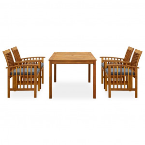 Set comedor de jardín 5 pzas y cojines madera maciza de acacia H