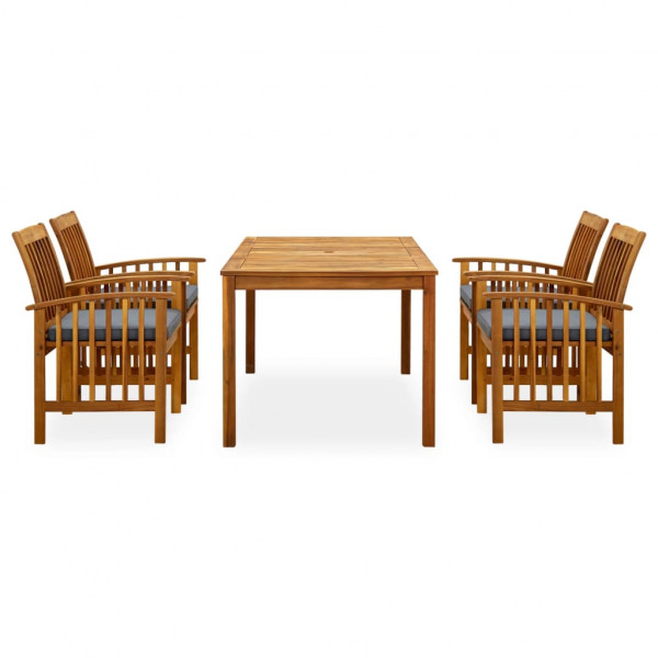 Set comedor de jardín 5 pzas y cojines madera maciza de acacia M 2