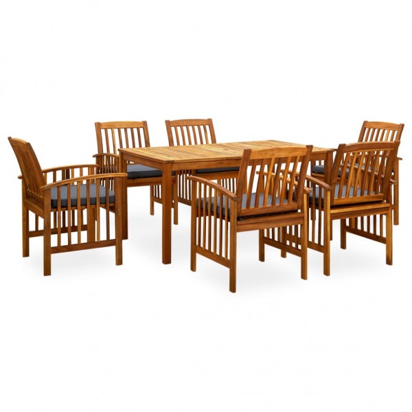Set comedor de jardín 7 pzas y cojines madera maciza de acacia D