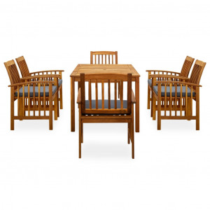 Set comedor de jardín 7 pzas y cojines madera maciza de acacia H