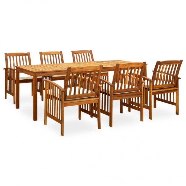 Set comedor de jardín 7 pzas y cojines madera maciza de acacia D
