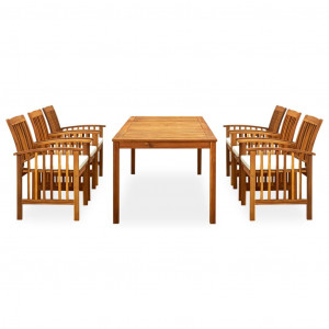 Set comedor de jardín 7 pzas y cojines madera maciza de acacia H