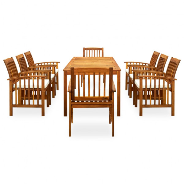 Set comedor de jardín 9 pzas y cojines madera maciza de acacia M 2