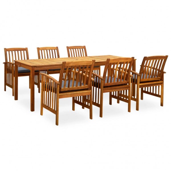 Set comedor de jardín 7 pzas y cojines madera maciza de acacia D