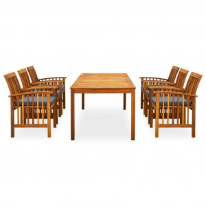 Set comedor de jardín 7 pzas y cojines madera maciza de acacia H
