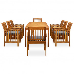 Set comedor de jardín 9 pzas y cojines madera maciza de acacia H
