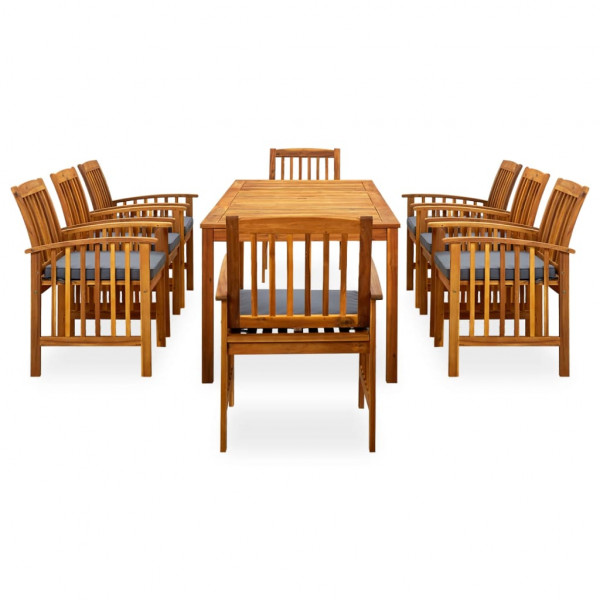 Set comedor de jardín 9 pzas y cojines madera maciza de acacia M 2