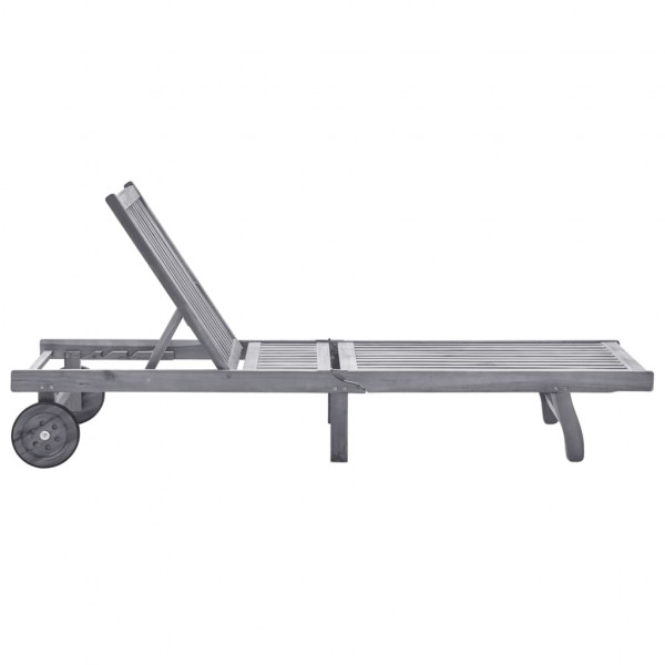 Tumbona de jardín con cojín madera maciza de acacia gris M 2