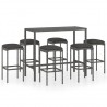 Set muebles bar jardín 7 piezas y cojines ratán sintético gris 1