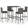 Set muebles bar jardín 5 piezas y cojines ratán sintético gris 1